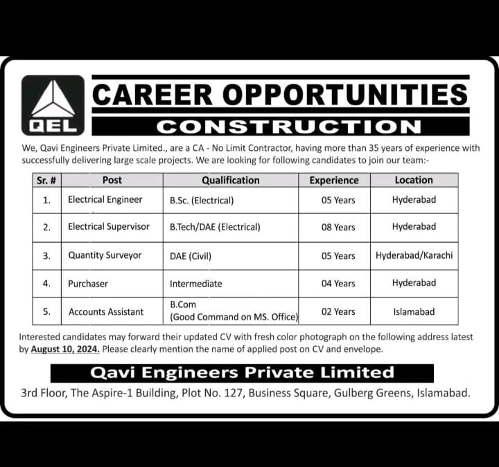 Qavi Engineering Limited Jobs advertisement for Engineers