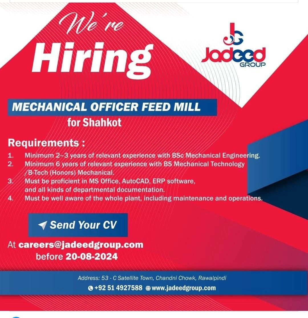 Mechanical Job at Jadeed Group Apply Online August 2024