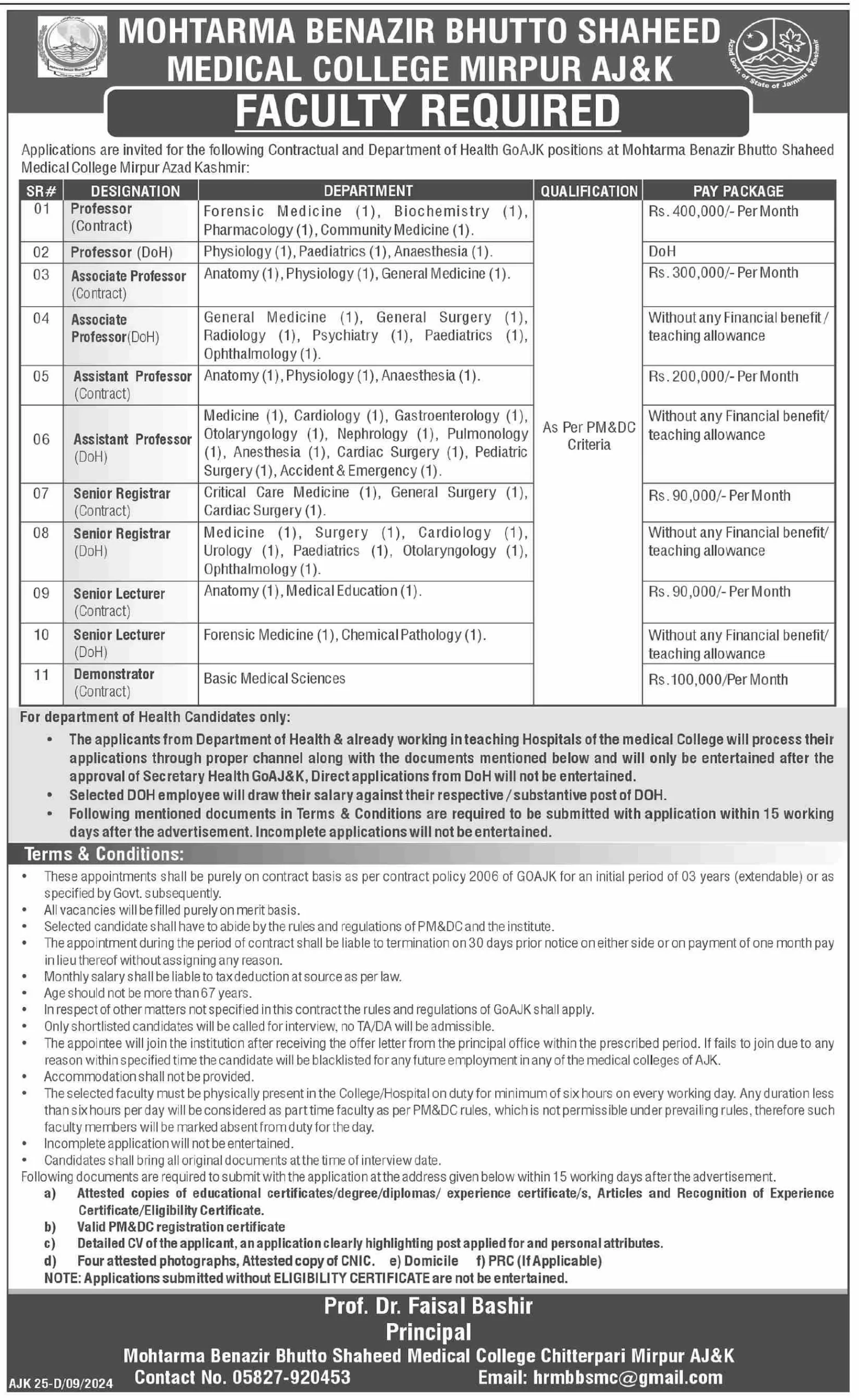 Lecturer, Professor & Many Others Jobs at Mohtarma Benazir Bhutto Shaheed Medical College
