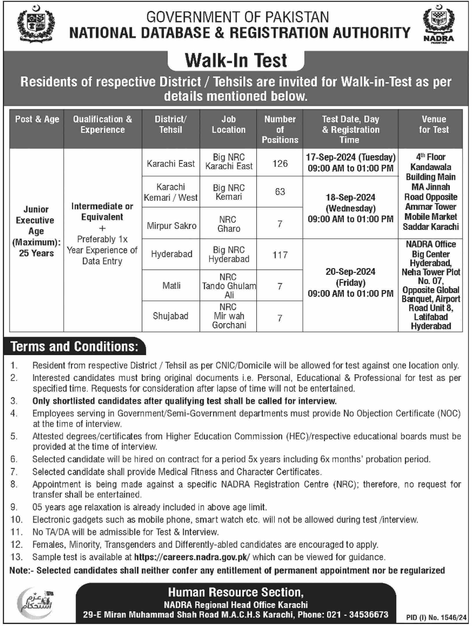 Junior Executive 300+ Job Posts at (NADRA) National Database & Registration Authority