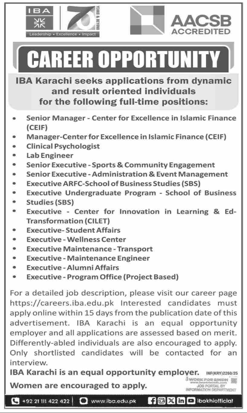IBA Karachi Seeks Applications for Full-Time Employment