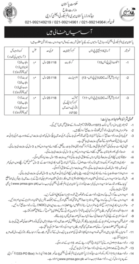 Pakistan Maritime Security is Hiring for Clerical Staff
